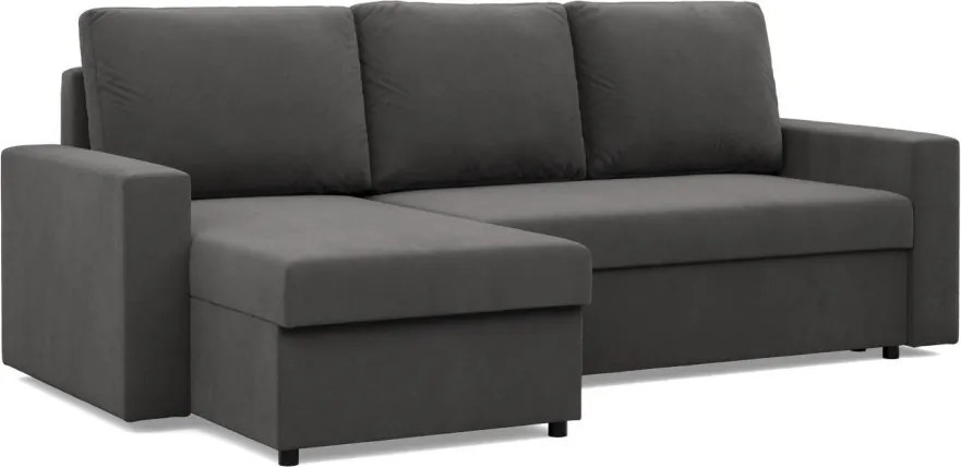 Zeus sarokkanapé, 2 ágyneműtartóval, egyenes kartámasz, szövet anyag, univerzális oldal, hab töltet, szürke