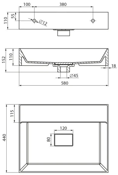 Sapho - Falra szerelhető mosdó GODIVA 58x44 cm márvány/fehér