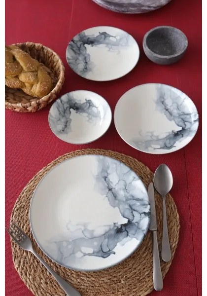 24 részes étkészlet fehér/fekete/porcelán