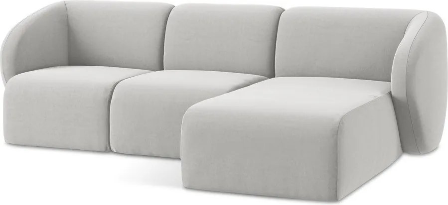 Világosszürke bársony sarokkanapé (jobb oldali-heverő résszel) Lani – Makamii