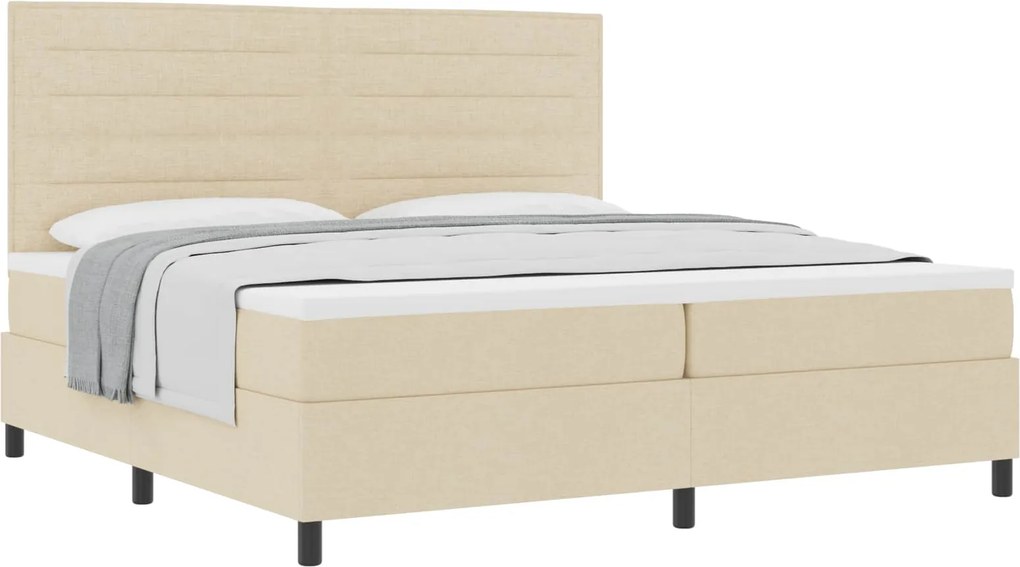 vidaXL Boxrugós ágy matracmal fejtámlával Krém 200 x 200 cm szövet