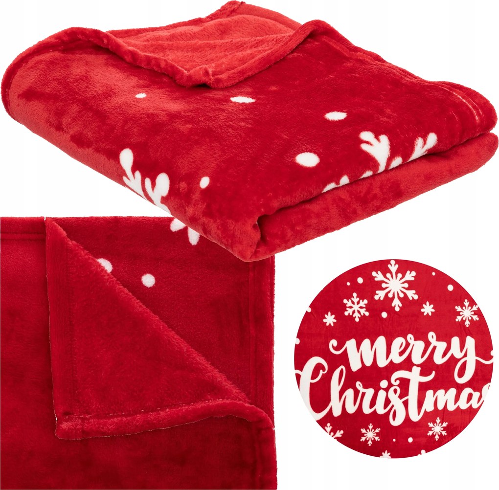 Piros Pelyhes Hópehelyes Karácsonyi Takaró Puha Ágytakaró 130X180CM Ajándék
