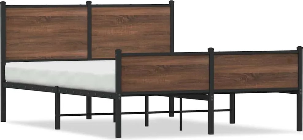 vidaXL barna tölgy színű fém ágykeret matrac nélkül 137 x 190 cm