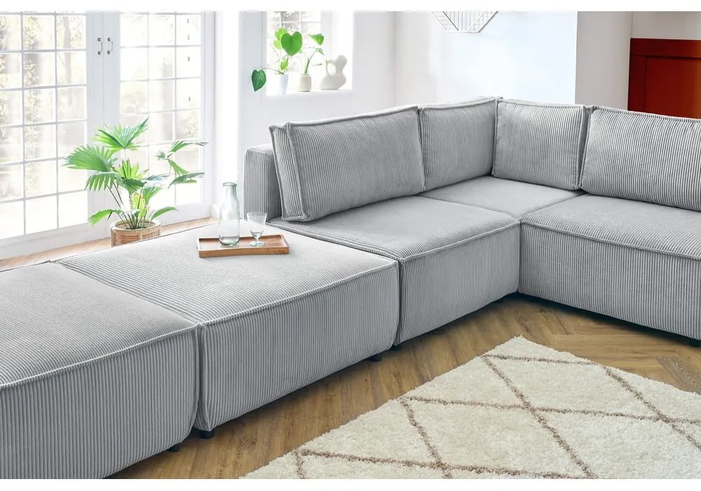Világosszürke kordbársony sarokkanapé ("U" alakú-variálható) Nihad modular – Bobochic Paris