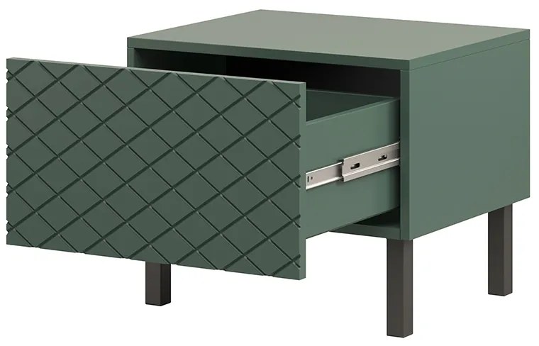 Scalia II 50 1SZ éjjeliszekrény szett 2 db - matt sötétzöld / fekete lábakkal