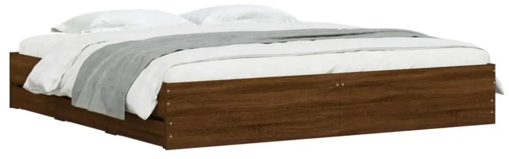 vidaXL füstös tölgy színű szerelt fa ágykeret fiókokkal 200 x 200 cm