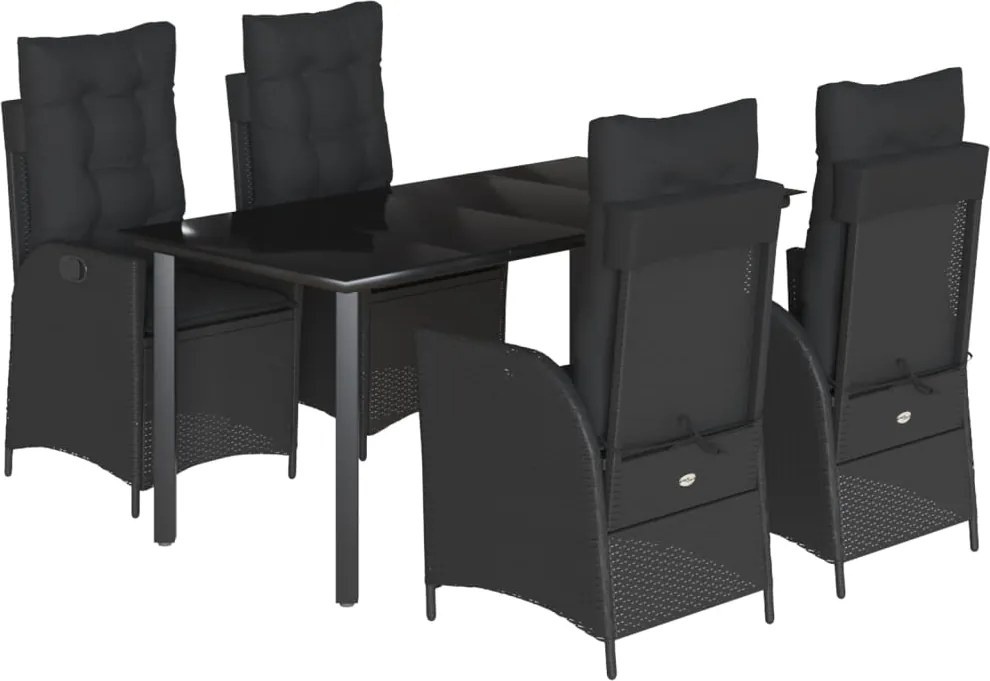 vidaXL 5 részes fekete polyrattan kerti étkezőgarnitúra párnákkal