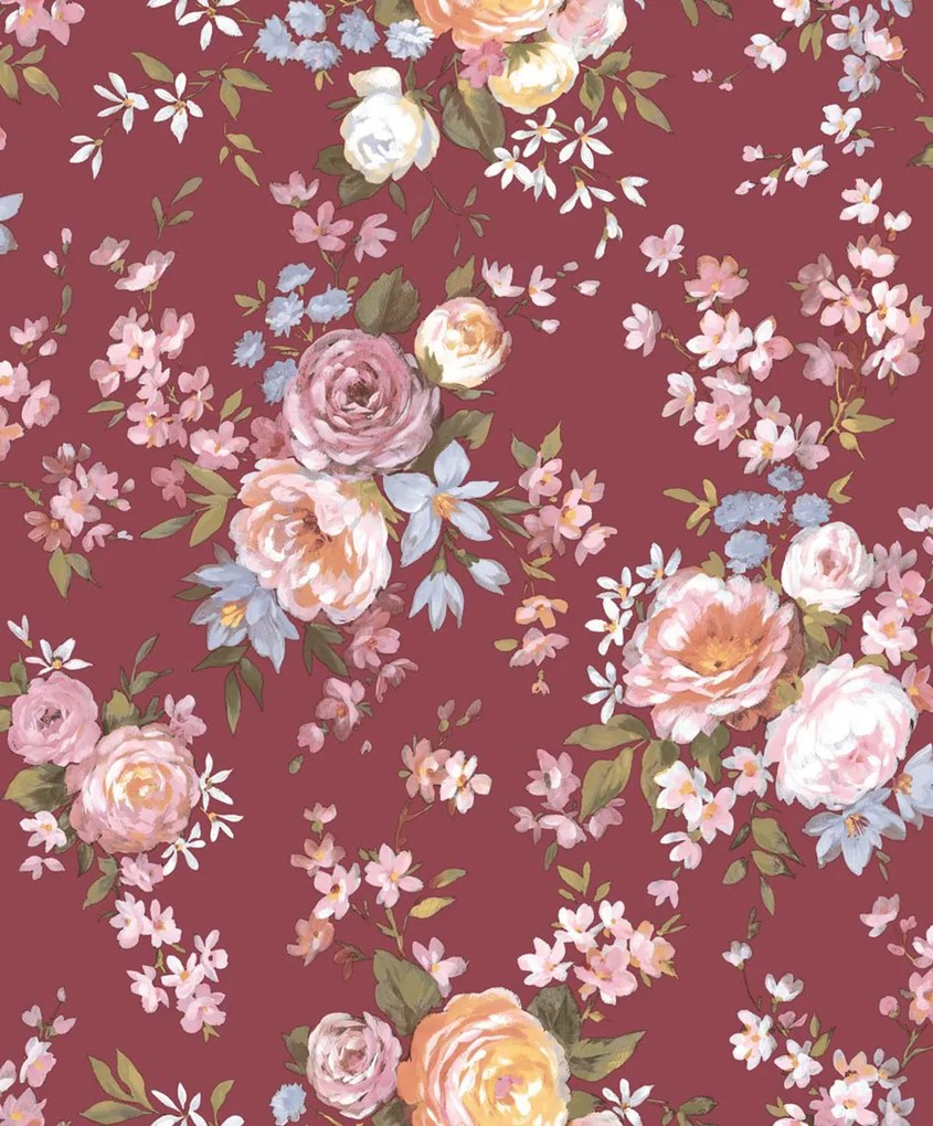 Parato Cristiana Masi Blooming Garden 11 Roseto bordó-kék virágos vlies tapéta – 8312