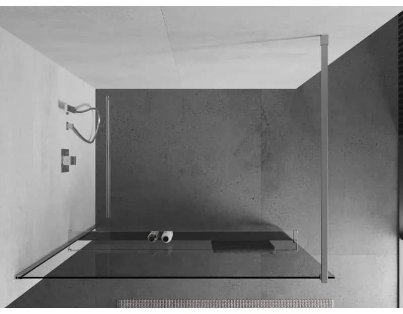 Mexen, Mexen Kioto+ zuhanyfal polccal és korláttal 125 x 200 cm, átlátszó 8 mm, króm - 800-125-121-01-00