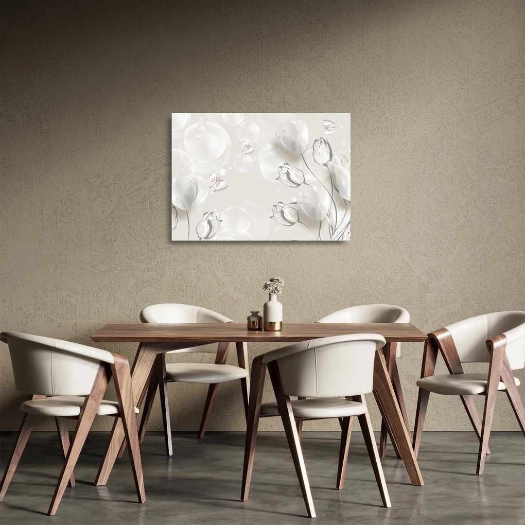 Kép - tulipánok a buborékok között (üvegen) (70x50 cm)