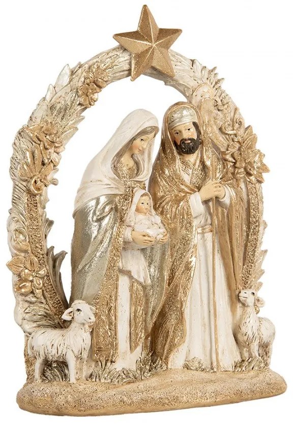 Betlehem életkép Szentcsalád 19x7x24 cm Bézs Arany ünnepi dekoráció