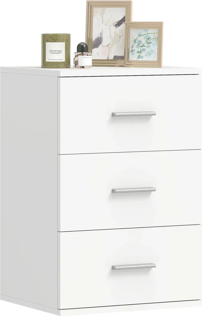 HOMCOM Éjjeliszekrény 3 fiókkal, hálószobába, kisasztal, MDF, 40 x 35 x 60cm, fehér