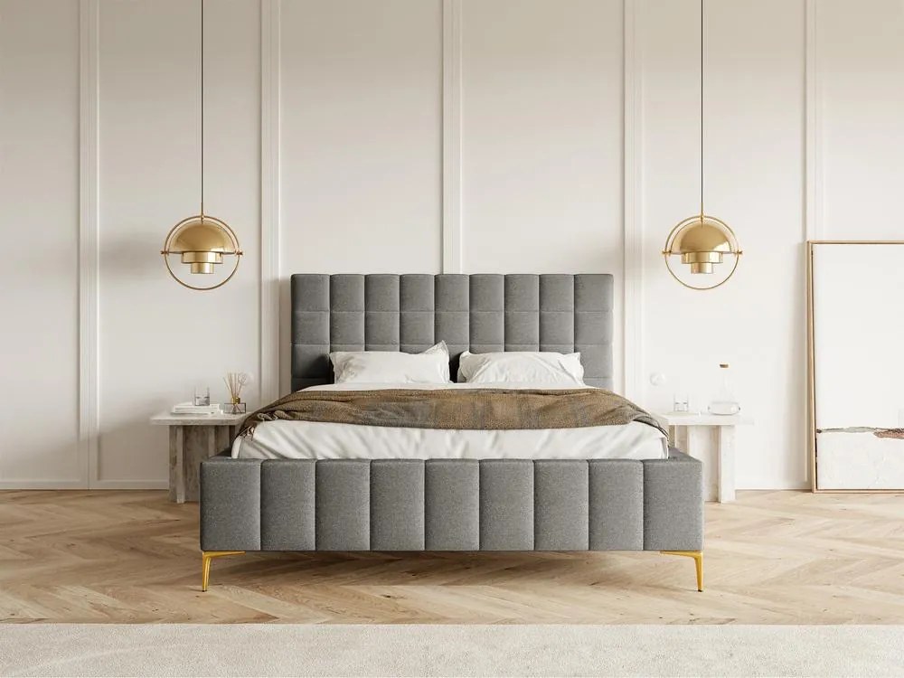 Franciaágy 160 cm Sheldona 160 (ágyráccsal) (tárolóhellyel) (szürke + arany). 1099768