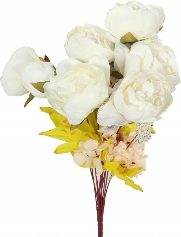 Mesterséges Fehér Bazsarózsa Csokor Kiegészítőkkel 13 Ág 55 cm Asztaldísz