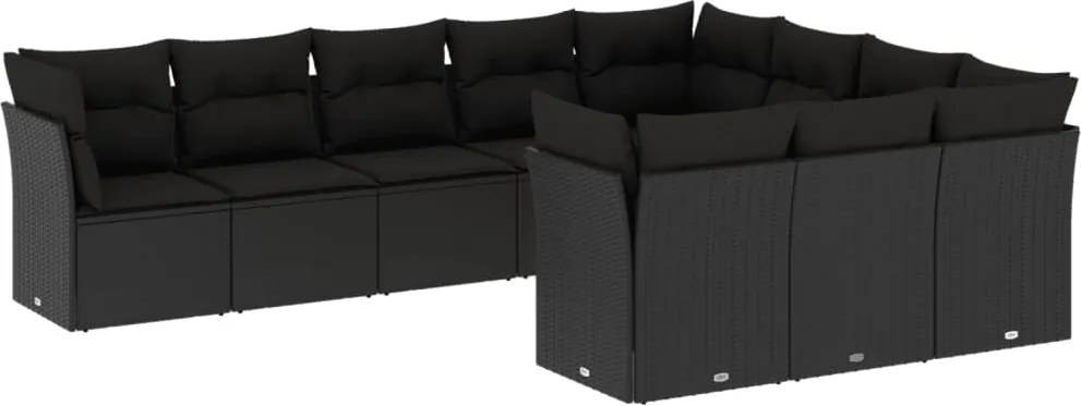 vidaXL 10 részes fekete polyrattan kerti ülőgarnitúra párnákkal