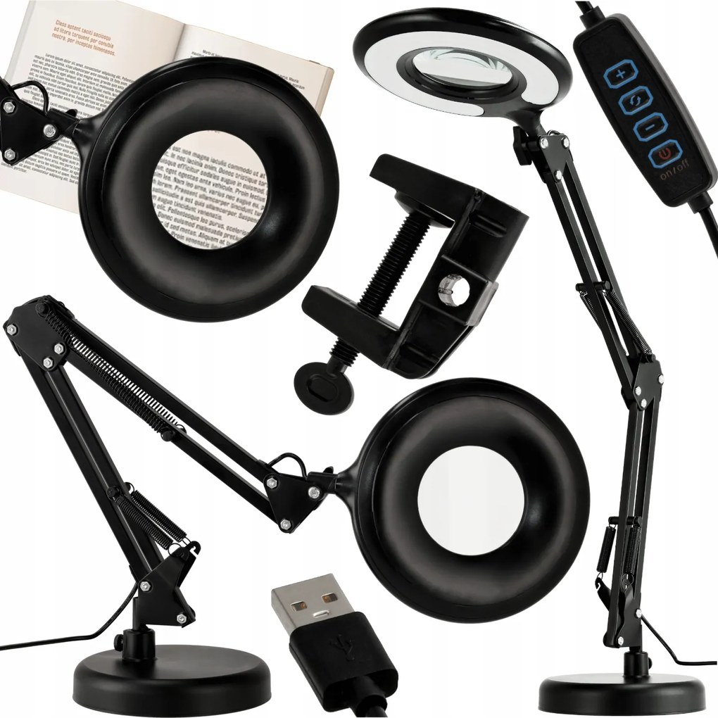 Asztali lámpa Led Kozmetikai lámpa fekete Cct 8W Nagyító