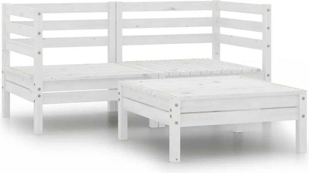 vidaXL 3 részes fehér tömör fenyőfa kerti bútorgarnitúra