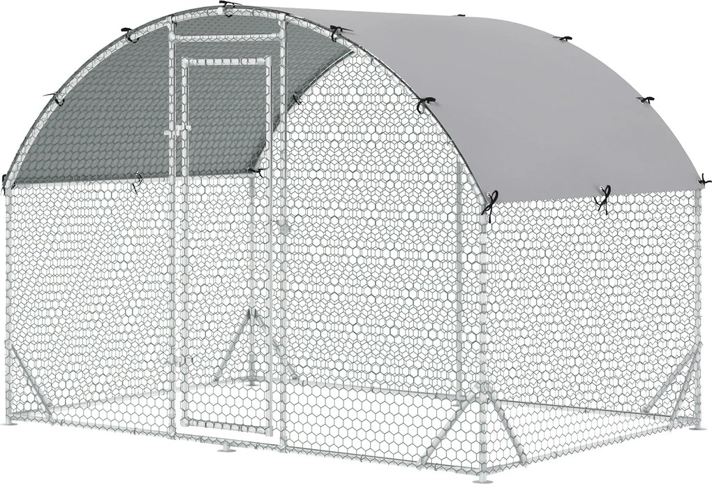 PawHut Kiskacsa Ól Szabadterű Kerítés Acélból, 280 x 190 x 197 cm Kiskacsa Ketrec UV-álló Borítással, Ajtóval, 4-6 Kiskacsához és Kisebb Állatokhoz, E