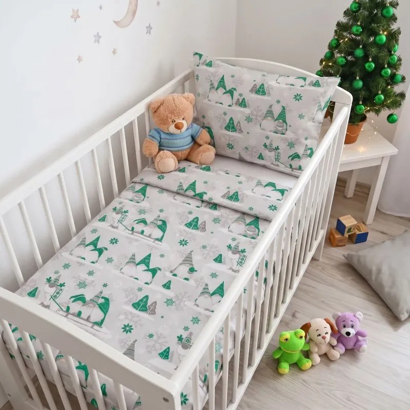 Karácsonyi ágyneműhuzat Buddy zöld EMI, Gyerekgarnitúra 90x130 + 45x65