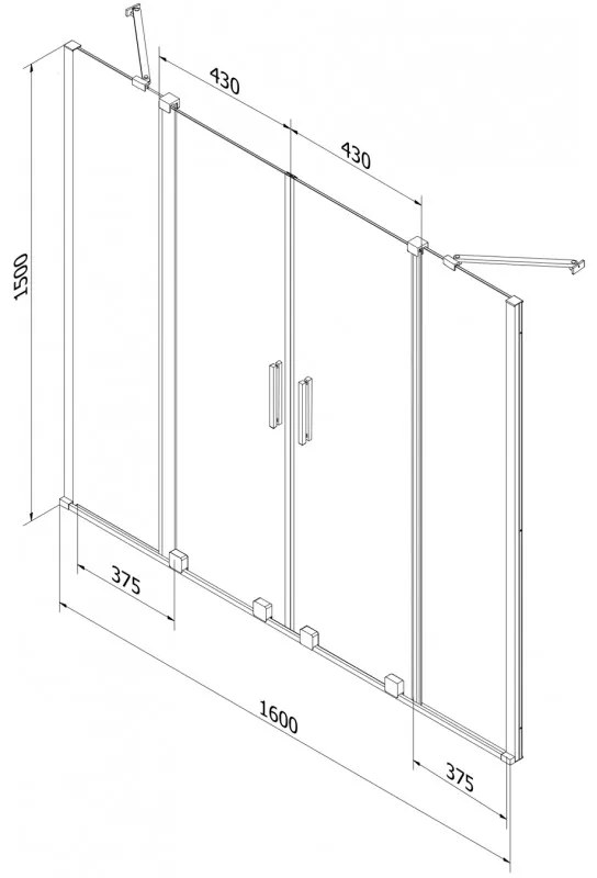 Mexen Velar Duo, 2 szárnyas eltolható kádparaván 160 x 150 cm, 8mm szürke üveg, fekete matt, 896-160-000-42-70