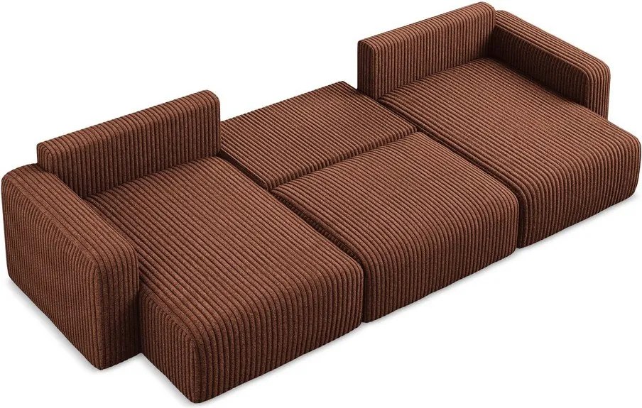 Terrakotta színű kordbársony kinyitható-tárolóhelyes (U alakú) sarokkanapé Kona – Makamii