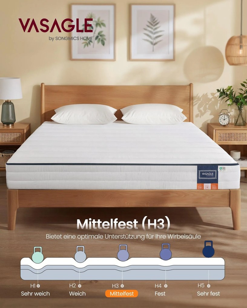 VASAGLE 7-zónás géles memory foam matrac, 140 x 200 x 16 cm, H3
