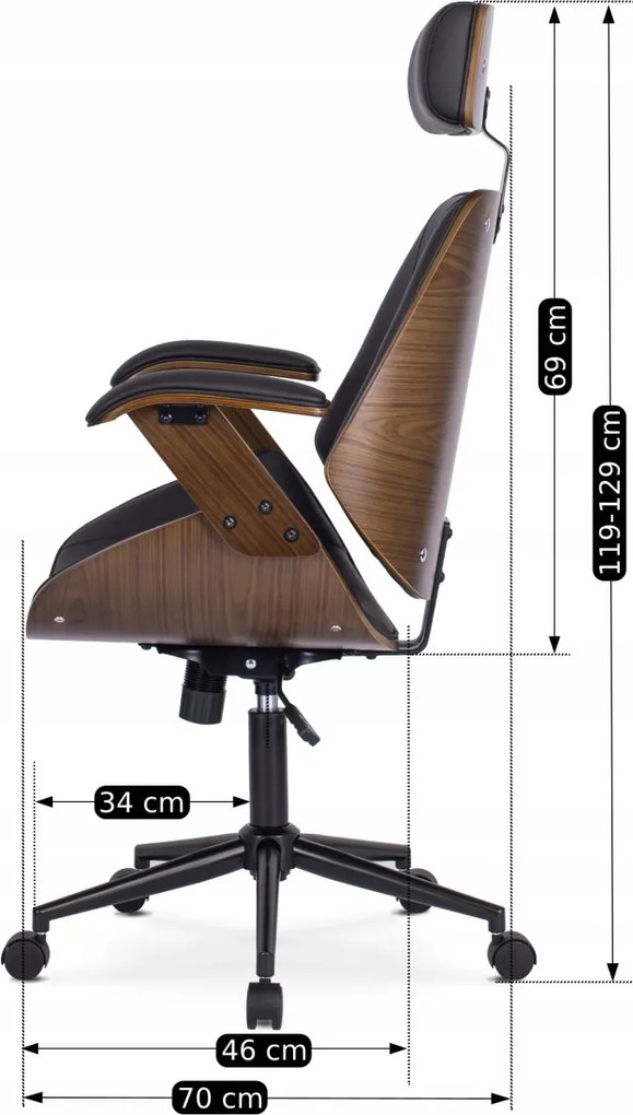 Forgószék dió/fekete ökobőr. FABIAN