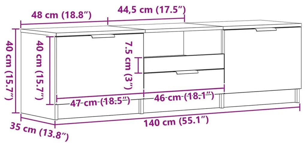 TV Szekrény - Fekete tölgy - 140x35x40 cm - Műanyagból készült