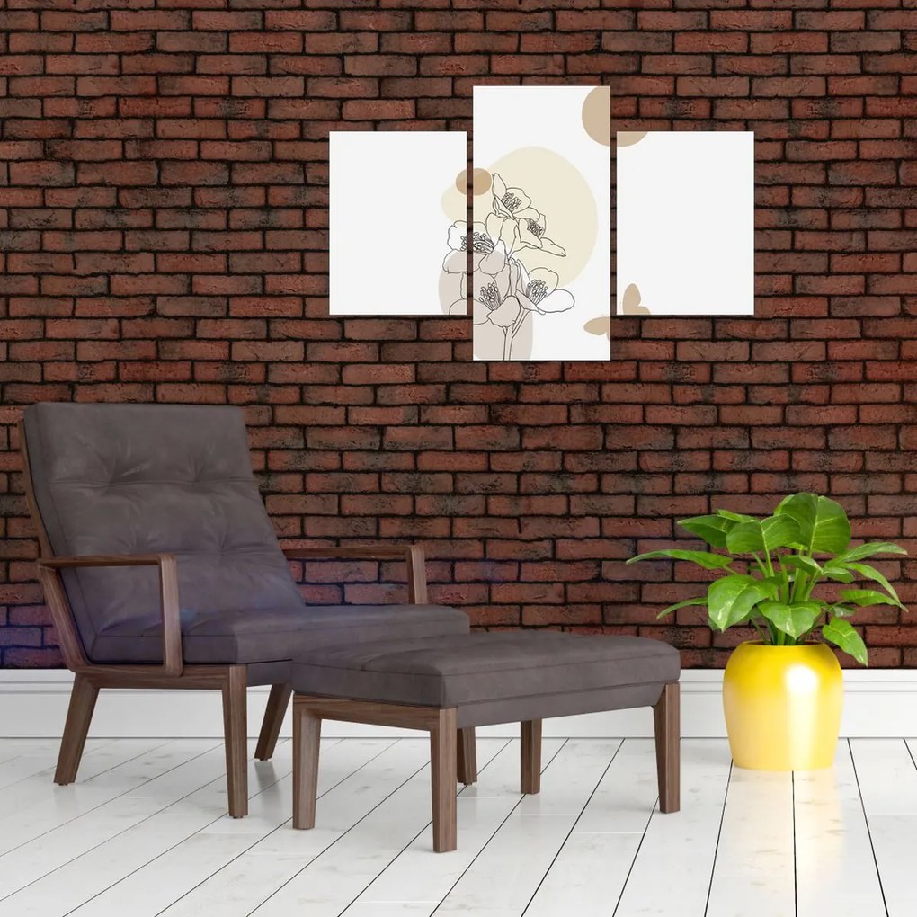 Kép - Bézs virágok pillangóval N⁰4 (90x60 cm)
