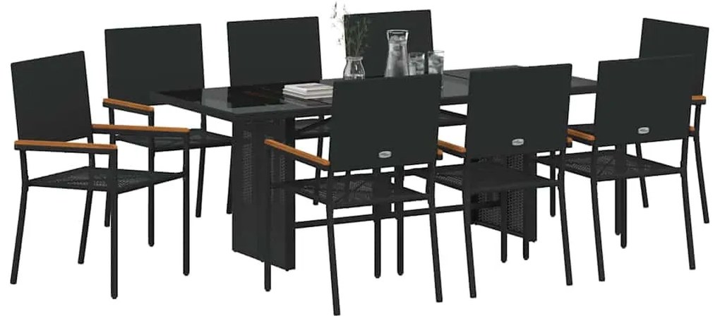 Kert étkező szett 9 pcs Fekete 190 x 80 x 75 cm polirattan
