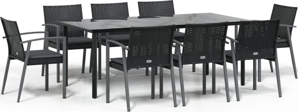 vidaXL 9 részes polyrattan és acél kerti étkezőgarnitúra párnával