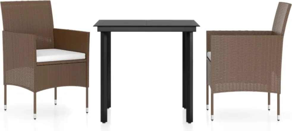 vidaXL 3 részes barna és fekete kerti étkezőgarnitúra párnákkal