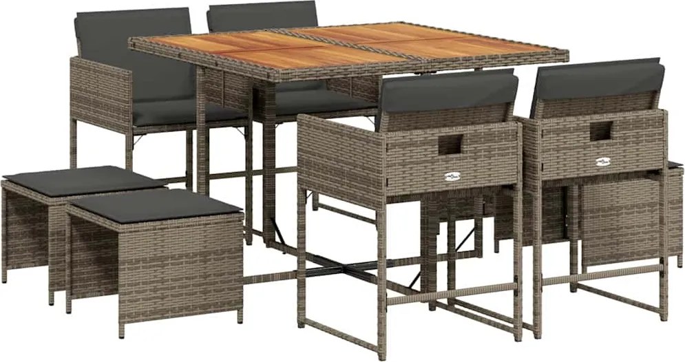 vidaXL 9 részes szürke polyrattan kerti étkezőgarnitúra párnával