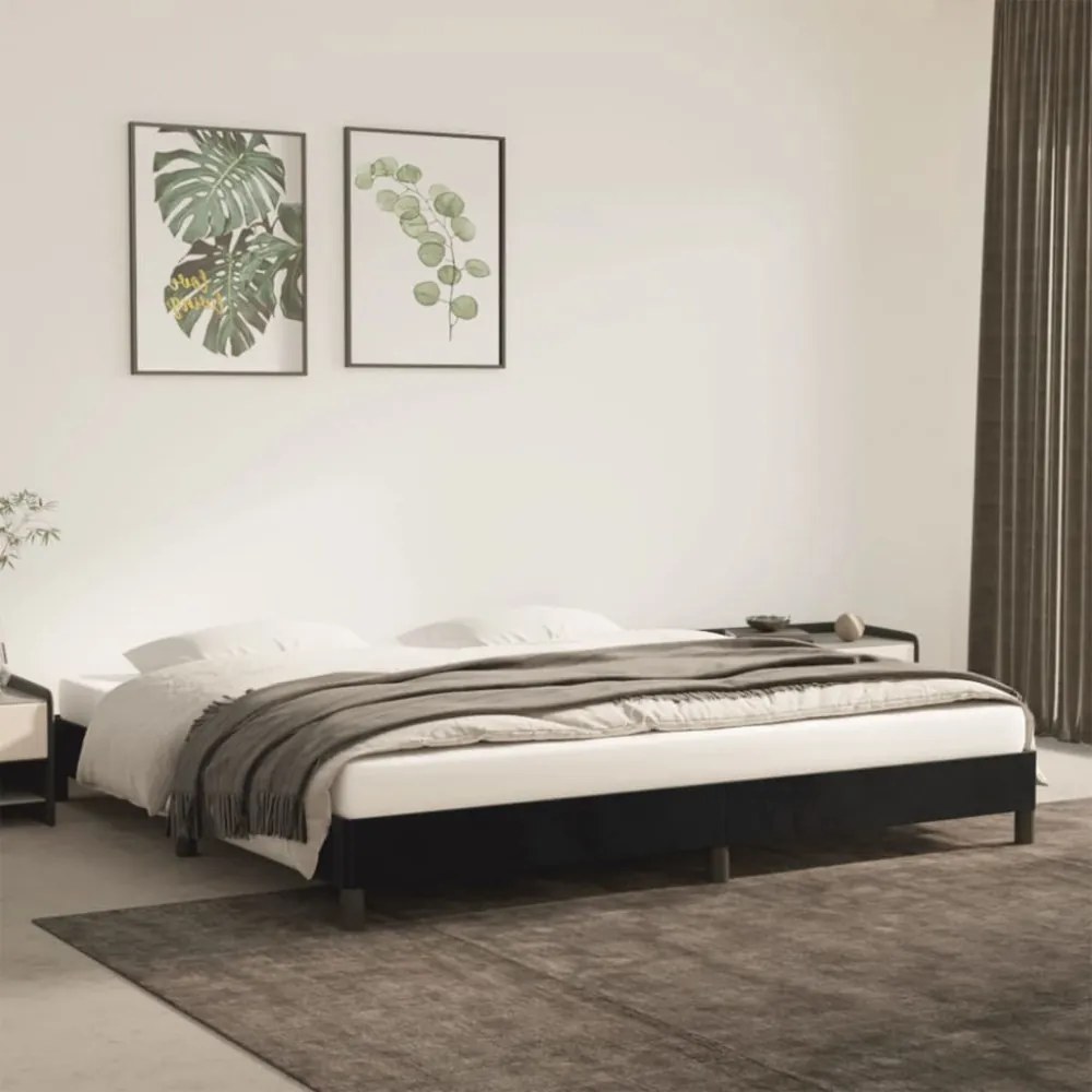 fekete bársony ágykeret matrac nélkül 200 x 200 cm