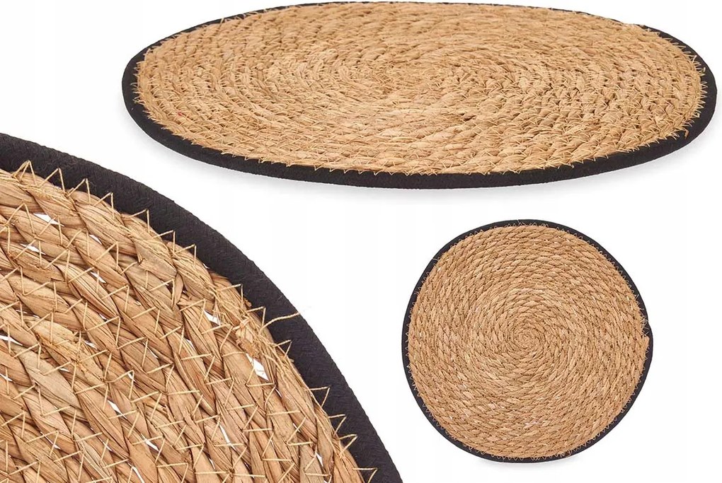 Kerek fonott Asztali Alátét 35 cm Juta fekete Boho Asztalra