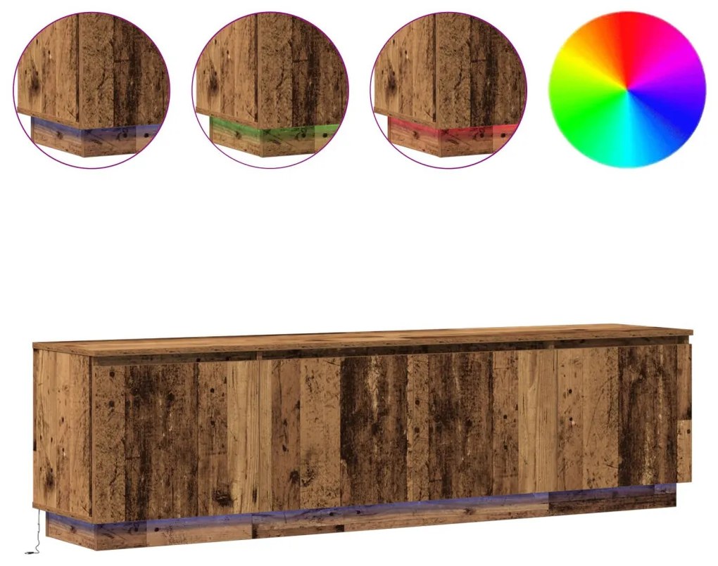 TV Szekrény LED Régi Fa 180x38x49 cm Szerelt Fa