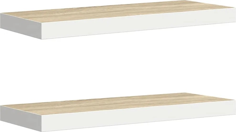 vidaXL 2 db tölgyszínű és fehér MDF lebegő fali polc 60x23,5x3,8 cm