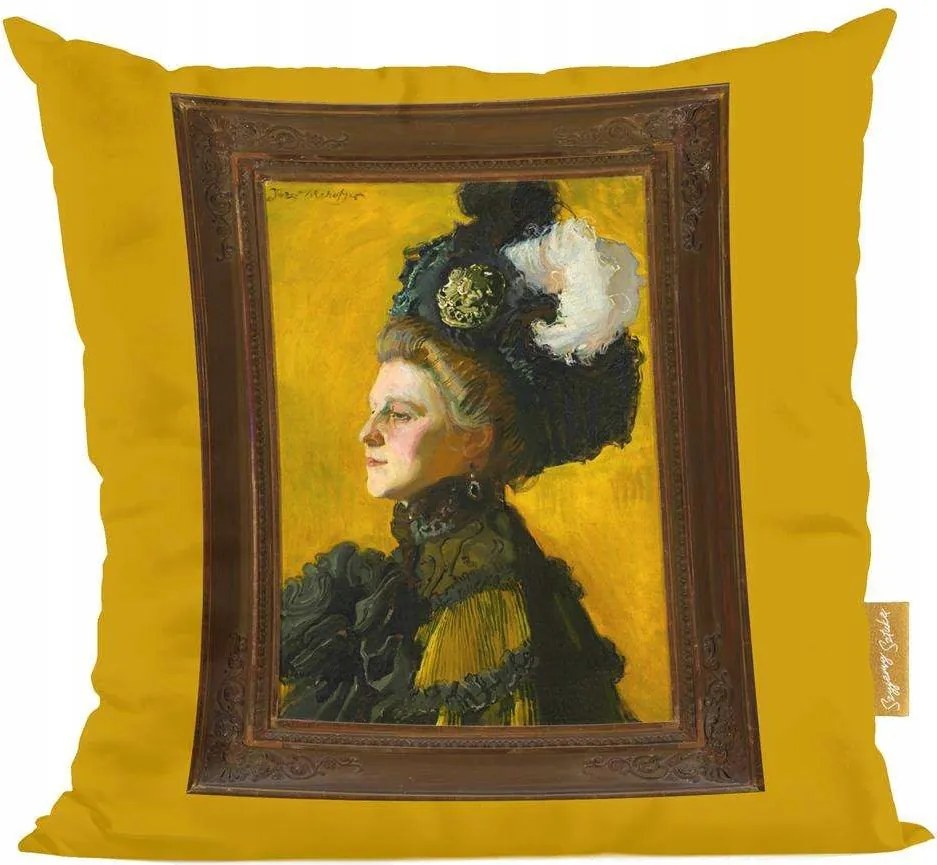 Párna Hedvig művész feleségének portréja sárga alapon Mehoffer József