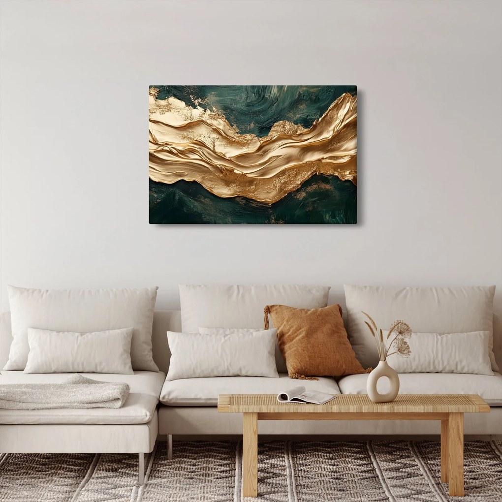Kép - Zöld absztrakció arannyal II. (90x60 cm)