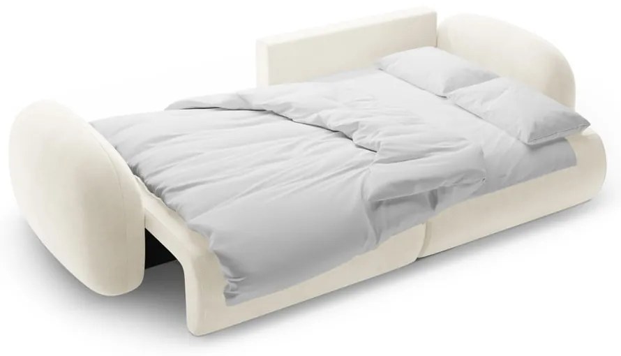 Krémszínű bársony kinyitható-tárolóhelyes sarokkanapé Tonale – Cosmopolitan Design