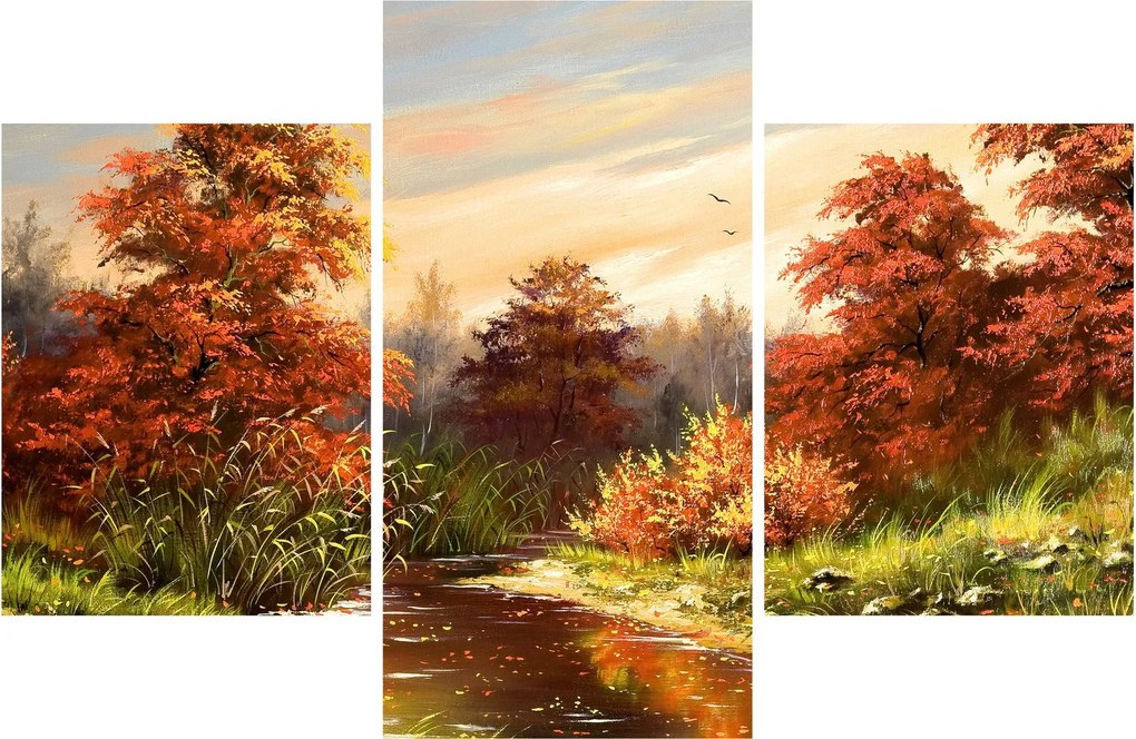 Kép egy folyóról egy őszi tájban, olajfestmény (90x60 cm)