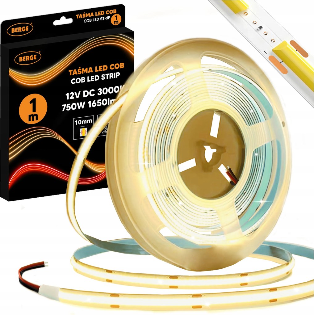 Cob Neon Led szalag 12V 1m 528 dióda 15W 1650lm 3000K Meleg fehér 10mm Erős fényű