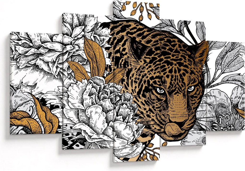 Kép - leopárd a virágok között (150x105 cm)