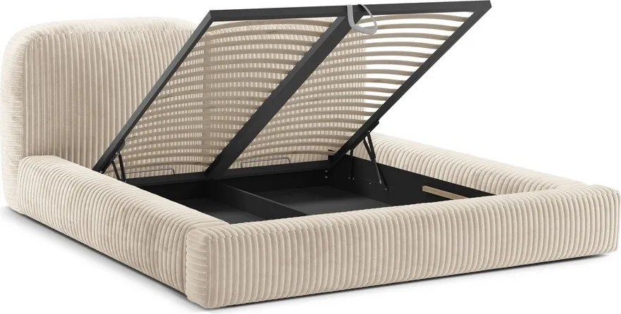 Bézs kárpitozott ágyneműtartós franciaágy ágyráccsal 200x200 cm Martina – Micadoni