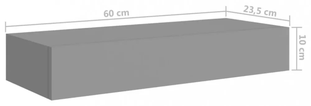 2 db szürke MDF falra szerelhető fiókos polc 60 x 23,5 x 10 cm