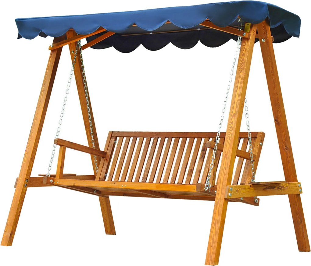 Outsunny 3-Fős Fa Kerti Hinta Napernyővel 210x130x185cm | Aosom