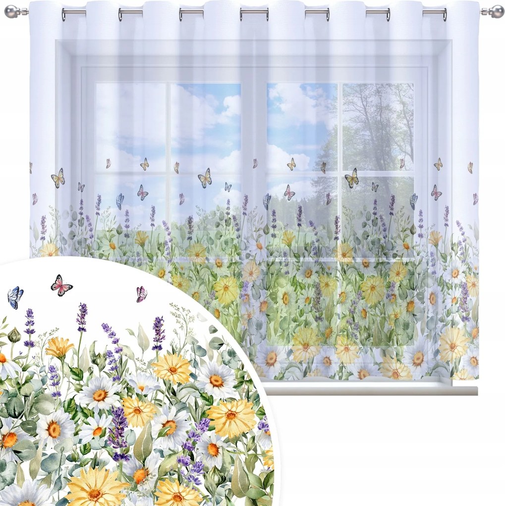 Függöny Kész 300x150 Fátyol Festett Virág Mintás 807