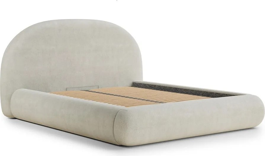 Krémszínű kárpitozott ágyneműtartós franciaágy ágyráccsal 180x200 cm Maumere – Maison de Rêve