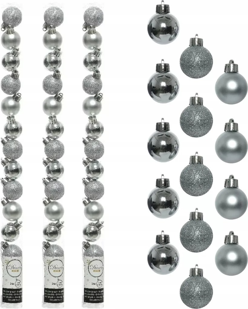 Kis karácsonyfadísz 3cm műanyag dísz x14 Ezüst karácsonyfadísz