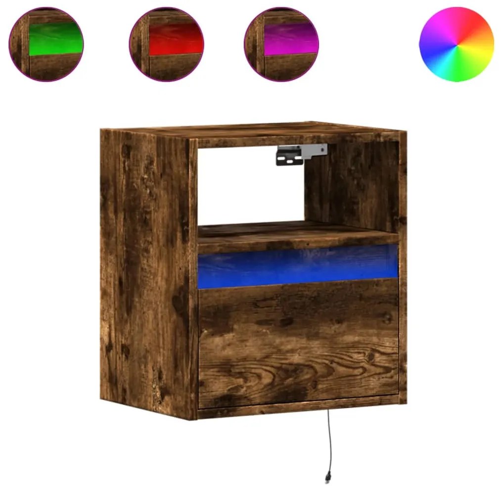 2 db füstös tölgy fali TV-szekrény LED-ekkel 41 x 31 x 45 cm